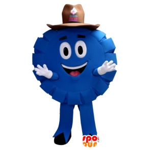 Mascotte bleue et ronde, de cow-boy, de shérif, de jeton de poker - MASFR21348 - Mascottes Humaines