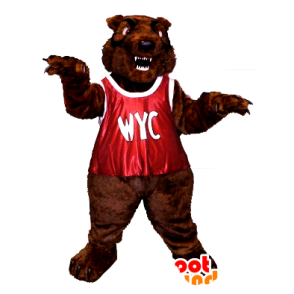 Mascot brown bear, roaring, with a red bib - MASFR21351 - Bear mascot