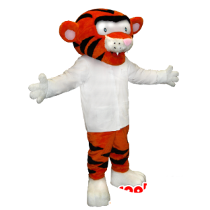 Maskot oranžové a černé tygr s bílou košilí - MASFR21354 - Tiger Maskoti