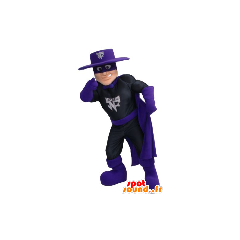 Mascot Zorro, superheld outfit in zwart en violet - MASFR21357 - superheld mascotte