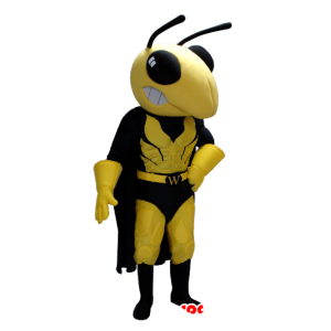 Mascot avispa amarillo y negro en traje de superhéroe - MASFR21360 - Mascota de superhéroe