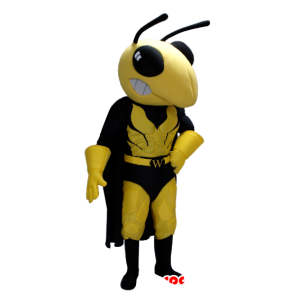 Mascot vespa gialla e nera in supereroi abbigliamento - MASFR21360 - Mascotte del supereroe
