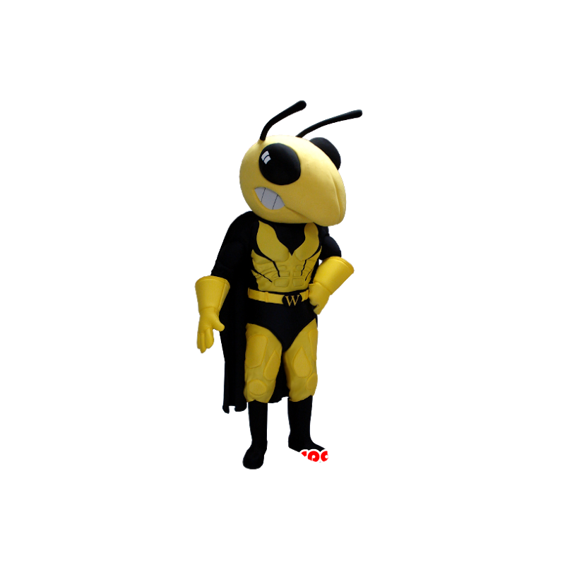 Μασκότ κίτρινο και μαύρο σφήκα σε superhero ενδυμασία - MASFR21360 - superhero μασκότ