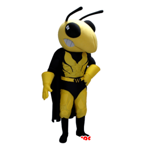 Mascot vespa amarelo e preto em trajes de super-herói - MASFR21360 - super-herói mascote