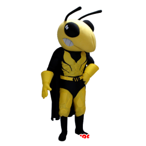 Mascot vespa gialla e nera in supereroi abbigliamento - MASFR21360 - Mascotte del supereroe