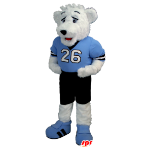 Mascot Polar Bear, Teddy, blauwe en zwarte outfit - MASFR21361 - Bear Mascot