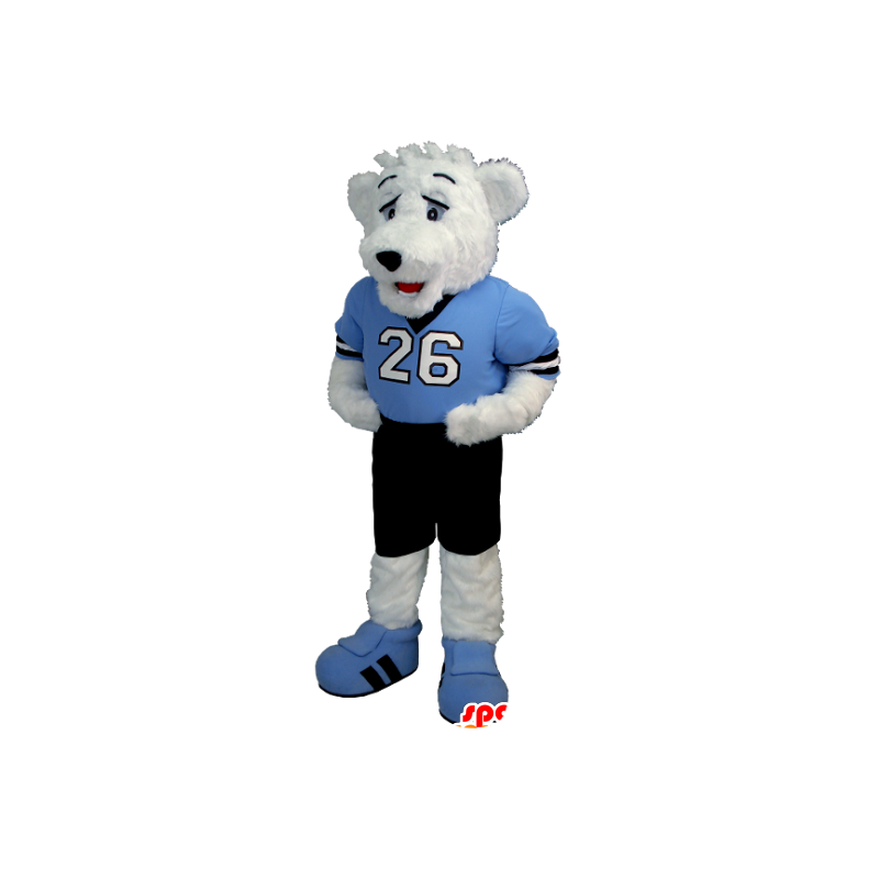 Urso Polar mascote, peluche, roupa azul e preto - MASFR21361 - mascote do urso