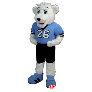Mascot Polar Bear, Teddy, blauwe en zwarte outfit - MASFR21361 - Bear Mascot