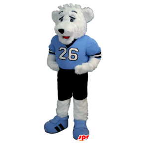 Mascot Polar Bear, Teddy, blå og svart antrekk - MASFR21361 - bjørn Mascot