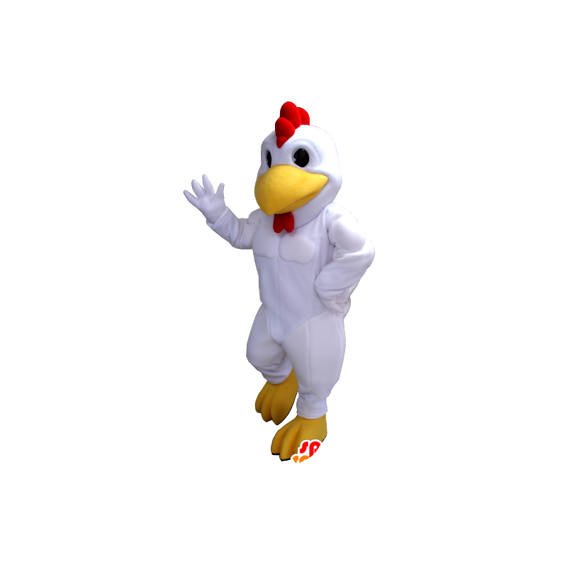 Pollo mascotte gallo bianco, rosso e gigante gialla - MASFR21362 - Mascotte di galline pollo gallo