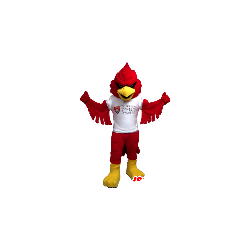 Mascot red and yellow bird, with a white shirt - MASFR21363 - Mascot of birds