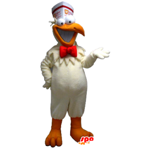 Biała kura maskotka i pomarańczowy na przekąskę - MASFR21365 - Mascot Kury - Koguty - Kurczaki