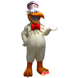 Witte kip mascotte en oranje voor een snack - MASFR21365 - Mascot Hens - Hanen - Kippen