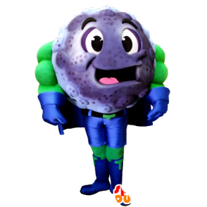 Mascotte mirtillo, ribes nero abito supereroe - MASFR21367 - Mascotte del supereroe