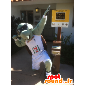Mascot πράσινη χελώνα και καφέ με γυαλιά αεροπόρου - MASFR21368 - χελώνα Μασκότ