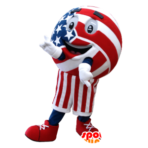 Bowling ball mascot, ball, red, blue and white - MASFR21370 - Mascots of objects