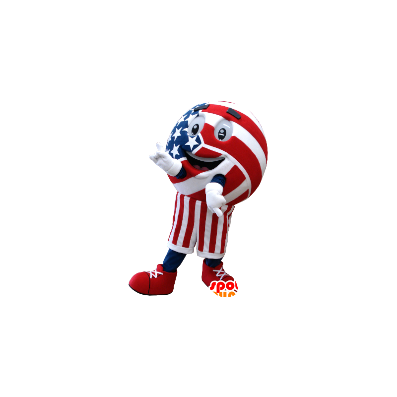 Bowling ball mascot, ball, red, blue and white - MASFR21370 - Mascots of objects