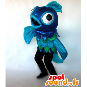 Azul e verde mascote peixe, gigante - MASFR21385 - mascotes peixe