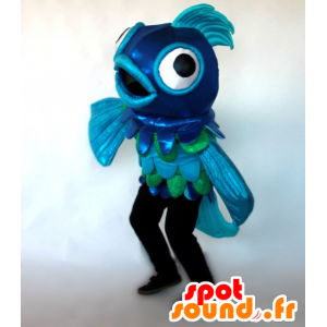 Blauwe en groene vis mascotte, reuze - MASFR21385 - Fish Mascottes