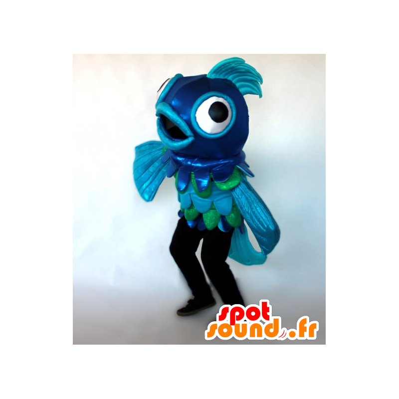 Blauwe en groene vis mascotte, reuze - MASFR21385 - Fish Mascottes