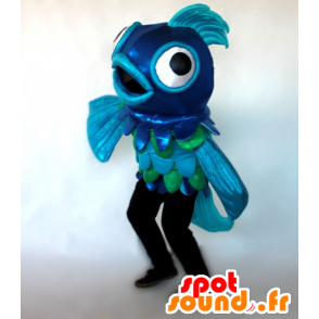 Azul e verde mascote peixe, gigante - MASFR21385 - mascotes peixe