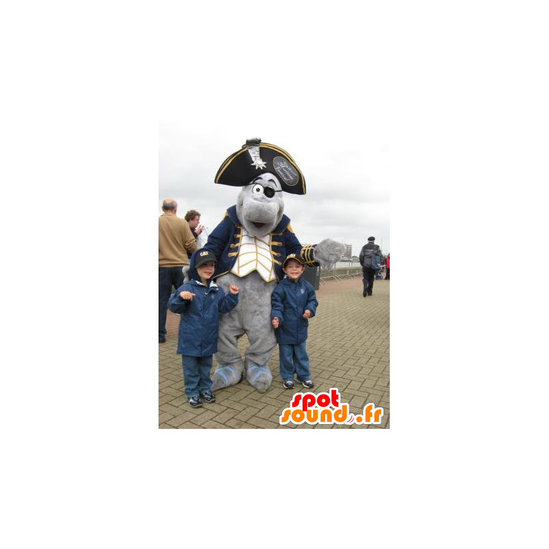 Mascote golfinho cinzento vestida no traje do pirata - MASFR21387 - mascotes piratas
