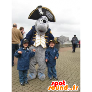 Gray dolphin mascot dressed in pirate costume - MASFR21387 - Mascottes de Pirate