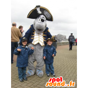 Mascota del delfín gris vestido con traje de pirata - MASFR21387 - Mascotas de los piratas