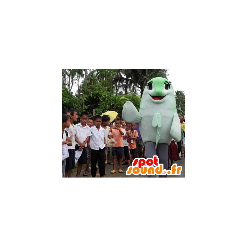 Groen en wit vis mascotte, reuze - MASFR21388 - Fish Mascottes
