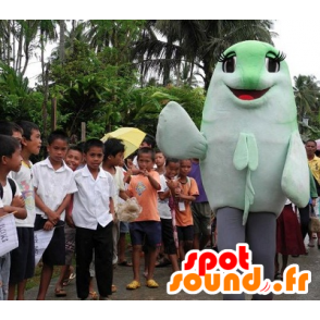 Grön och vit fiskmaskot, jätte - Spotsound maskot