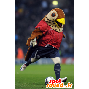 Mascotte d'oiseau marron et beige en tenue de sport - MASFR21389 - Mascotte d'oiseaux