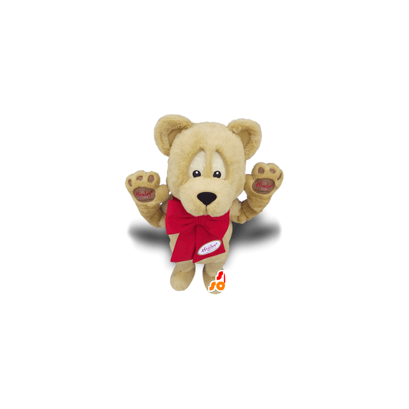 Mascot orso beige con un fiocco rosso, orsacchiotto mascotte - MASFR21396 - Mascotte orso