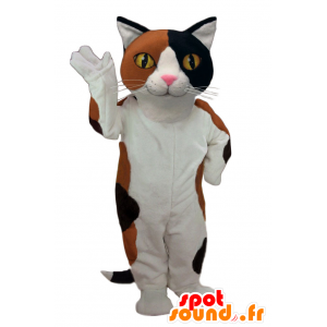White cat mascot, black and brown, very successful - MASFR21402 - Cat mascots