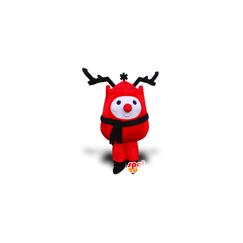 Boneco mascote neve vermelho com grande madeira preta - MASFR21404 - Mascotes Natal