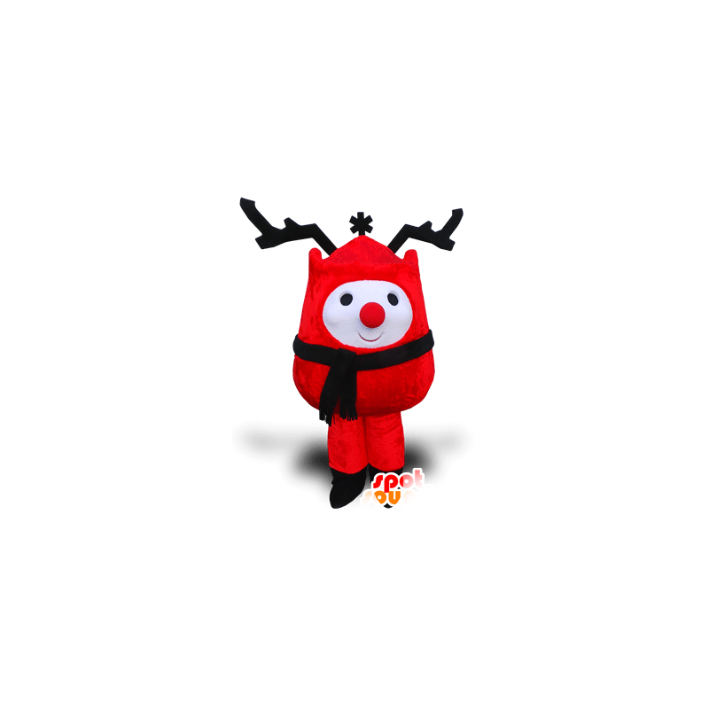 Rød snemand maskot med store sorte gevirer - Spotsound maskot