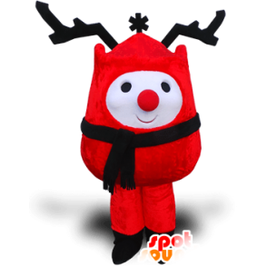 Boneco mascote neve vermelho com grande madeira preta - MASFR21404 - Mascotes Natal