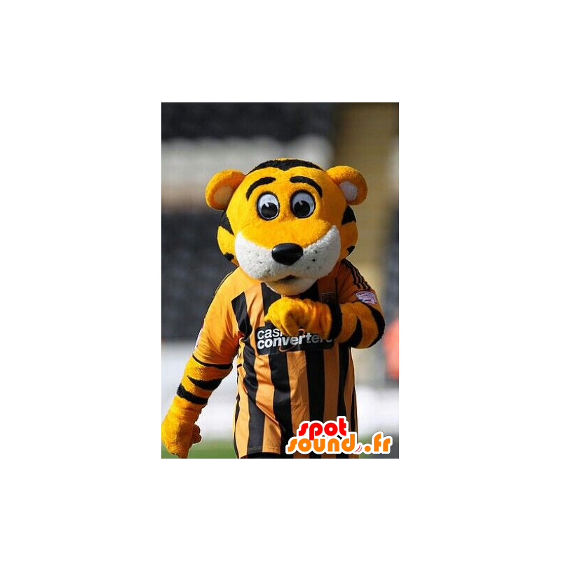 Mascotte de tigre jaune, blanc et noir - MASFR21407 - Mascottes Tigre