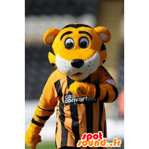 Gele tijger mascotte, wit en zwart - MASFR21407 - Tiger Mascottes