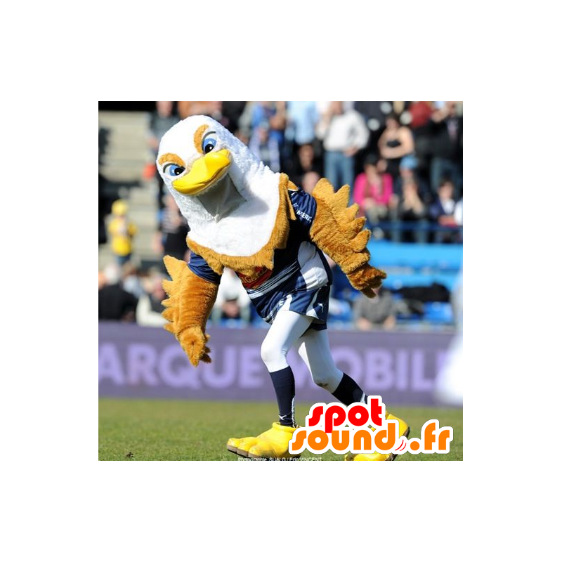 Mascotte bird, eagle, brown, white and yellow - MASFR21409 - Mascot of birds