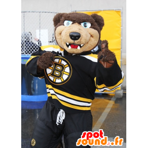 Brown bear mascot fierce-looking, in sportswear - MASFR21410 - Bear mascot