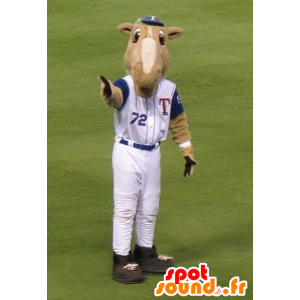 Brown camel mascot in baseball outfit - MASFR21417 - Animal mascots