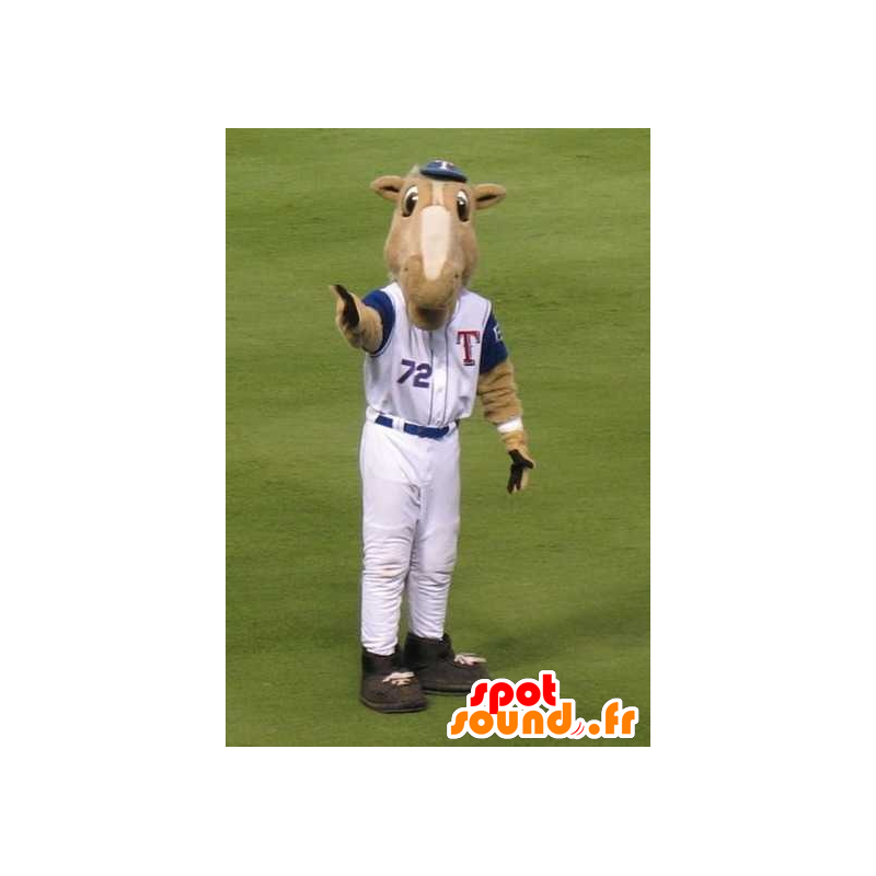 Brown camel mascot in baseball outfit - MASFR21417 - Animal mascots Brown camel mascot in baseball outfit - MASFR21417 - Animal mascots