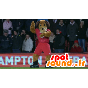 Brun hundemaskot i rødt sportstøj - Spotsound maskot kostume