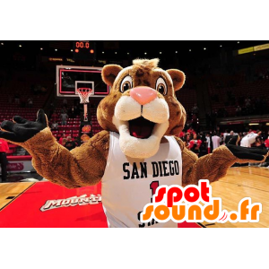 Brown and white tiger mascot with a white sports jersey - MASFR21424 - Tiger mascots