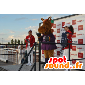 茶色とピンクの馬のマスコット、ピンクの衣装の子馬-masfr21427-馬のマスコット