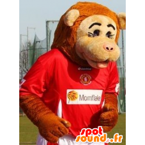 Beige aap mascotte en oranje in sportkleding - MASFR21428 - Monkey Mascottes