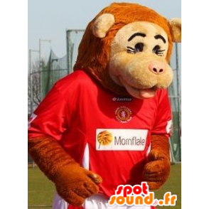 Béžová opice maskot a oranžové sportovní - MASFR21428 - Monkey Maskoti