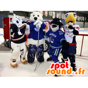 4 mascots: a duck, a shark, a bear and a bird - MASFR21434 - Ducks mascot