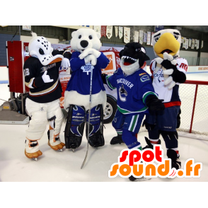 4 mascotte: un'anatra, un squalo, un orso e un uccello - MASFR21434 - Mascotte di anatre