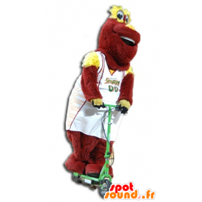 La mascota de peluche rojo y amarillo en ropa deportiva - MASFR21435 - Mascota de deportes